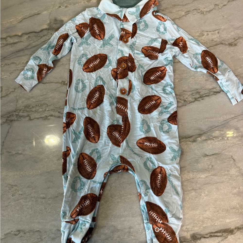 Posh Peanut Brown and Blue Football Kids One Piece
